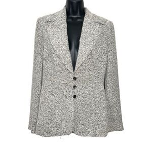 Classiques Entier Gray Textured 3 Button Down Feminine Shaped Blazer Jacket
